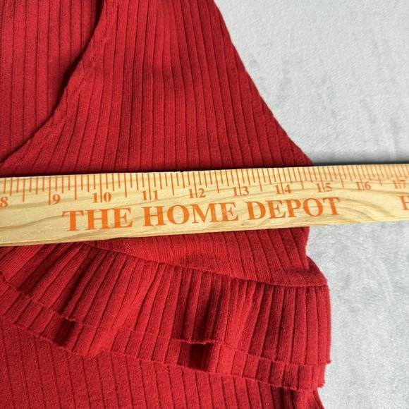 Zara Trafaluc Jumpsuit Womens S Ribbed Knit V Neck Wide Leg Ruffle Red Night Out - Picture 3 of 8